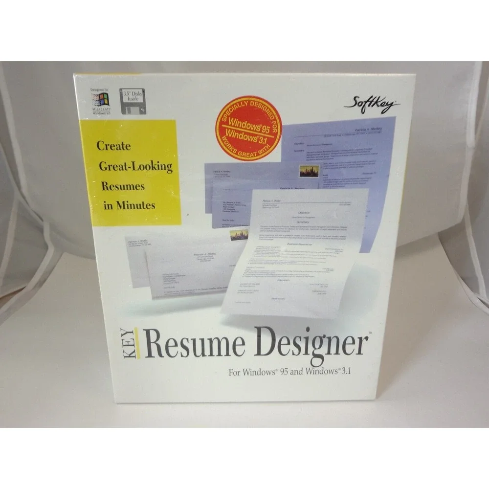 SoftKey Key Resume Designer (PC, 1996) Windows 95 and 3.1 - Factory Sealed & New